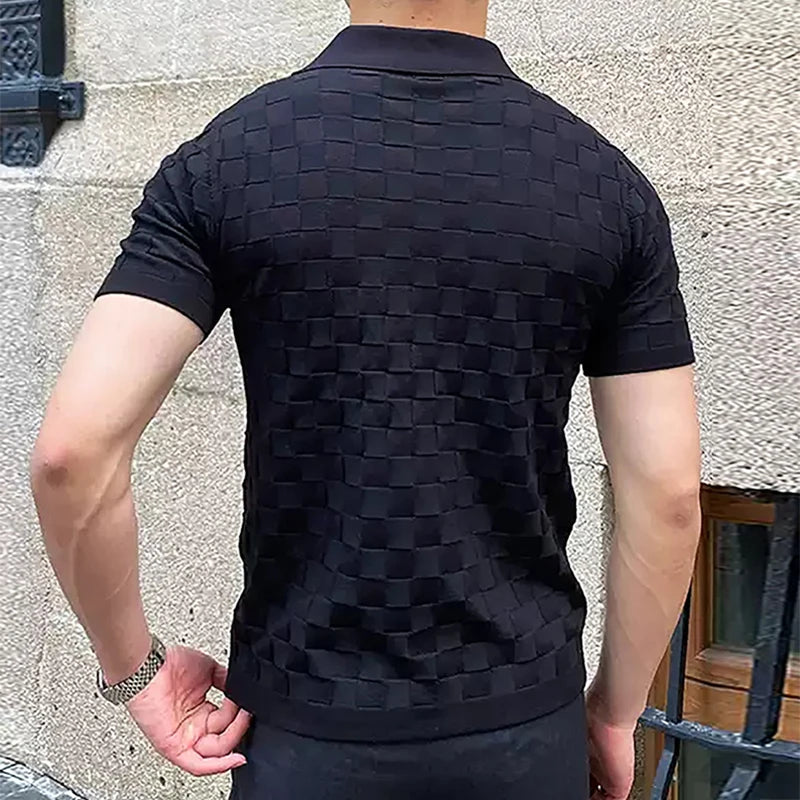 Men's Short Sleeve Plaid Jacquard Polo