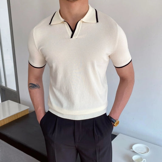 Short sleeve 2-tone v neck polo