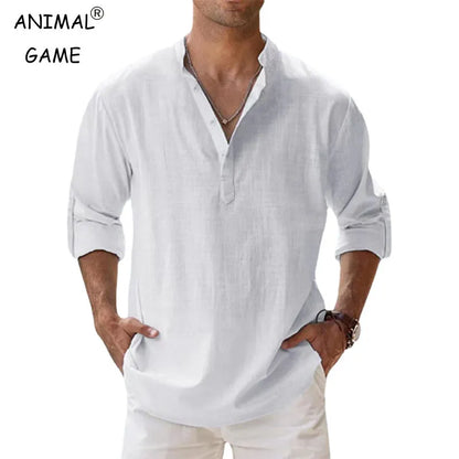 Men's linen V-neck shirt