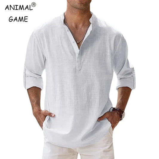 Men's linen V-neck shirt