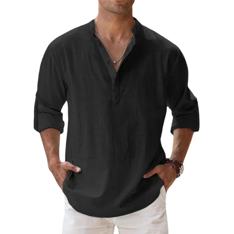 Men's linen V-neck shirt