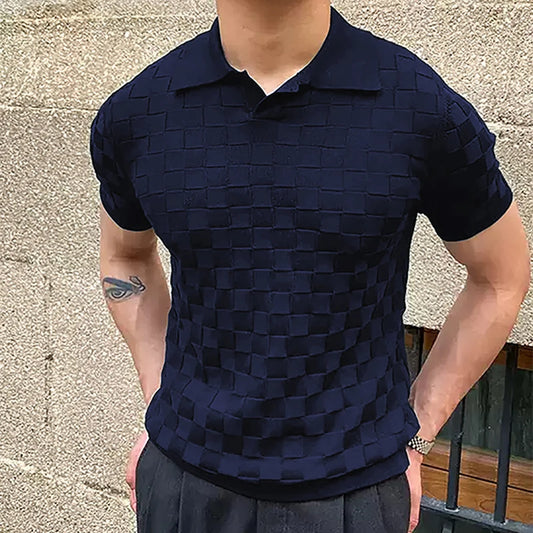 Men's Short Sleeve Plaid Jacquard Polo