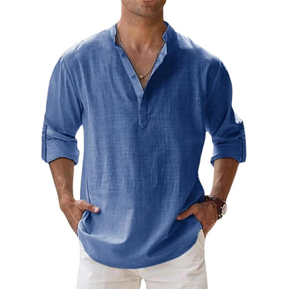 Men's linen V-neck shirt