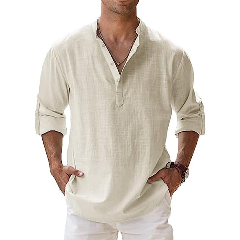 Men's linen V-neck shirt