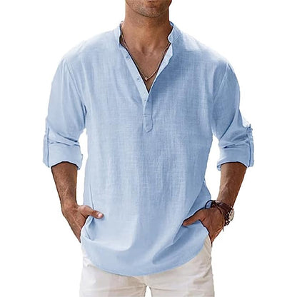 Men's linen V-neck shirt